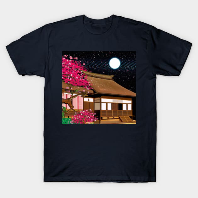 Traditional Japanese House Full Moon T-Shirt by soulfulprintss8